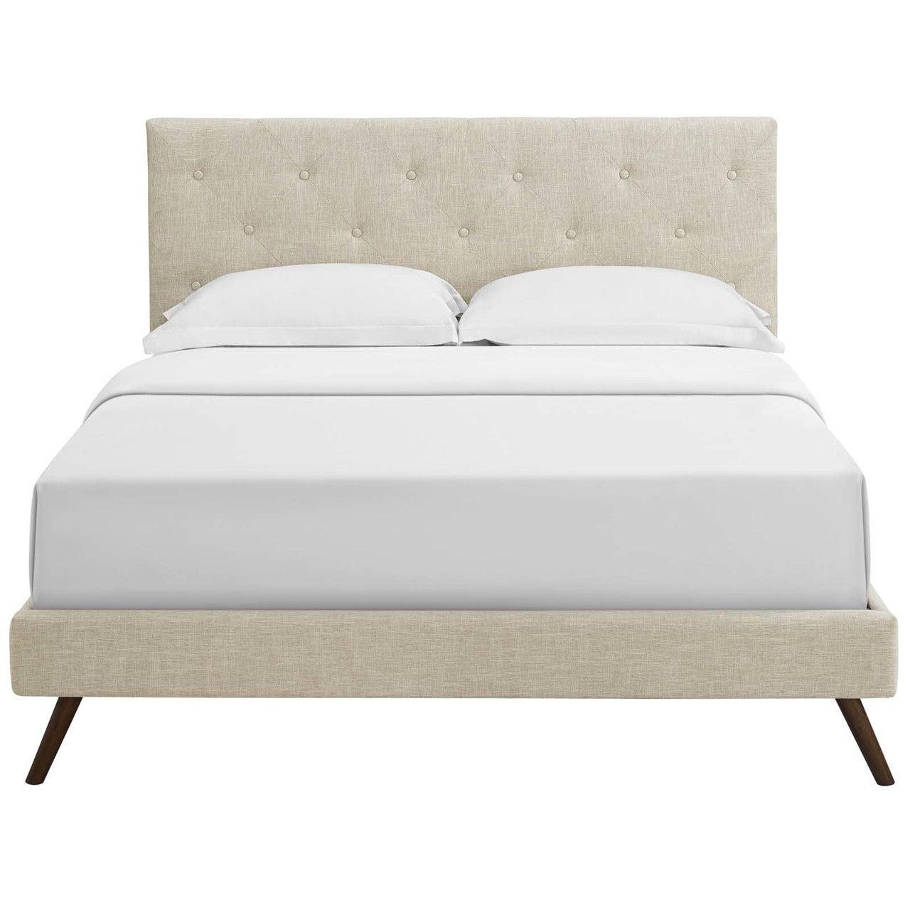 Tarah King Fabric Platform Bed with Round Splayed Legs, King Size, Fabric, Beige, 14700