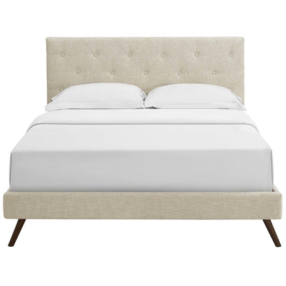 Tarah King Fabric Platform Bed with Round Splayed Legs, King Size, Fabric, Beige, 14700