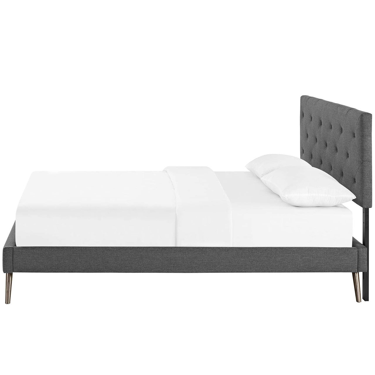 Tarah King Fabric Platform Bed with Round Splayed Legs, King Size, Fabric, Grey Gray, 14701