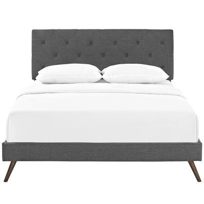 Tarah King Fabric Platform Bed with Round Splayed Legs, King Size, Fabric, Grey Gray, 14701