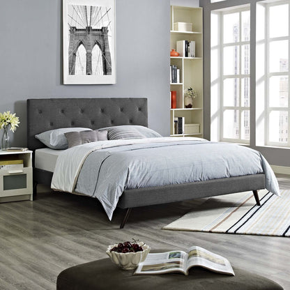 Tarah King Fabric Platform Bed with Round Splayed Legs, King Size, Fabric, Grey Gray, 14701