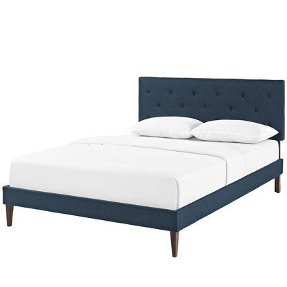 Tarah Queen Fabric Platform Bed with Squared Tapered Legs, Queen Size, Fabric, Navy Blue, 14714
