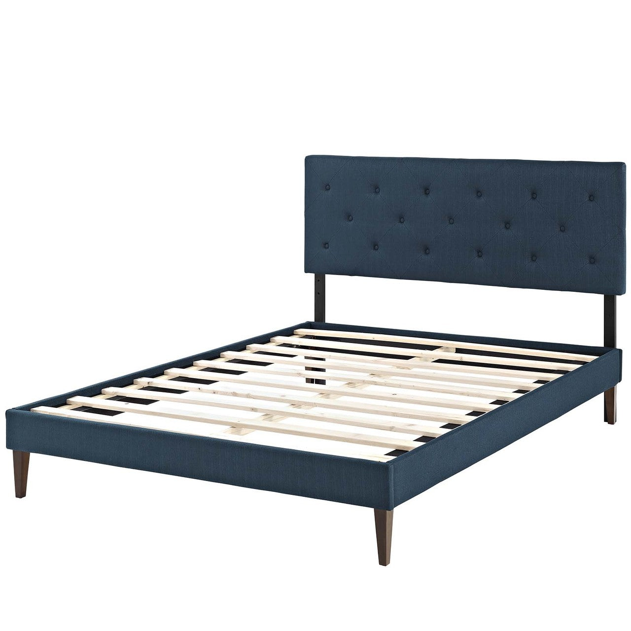 Tarah Queen Fabric Platform Bed with Squared Tapered Legs, Queen Size, Fabric, Navy Blue, 14714