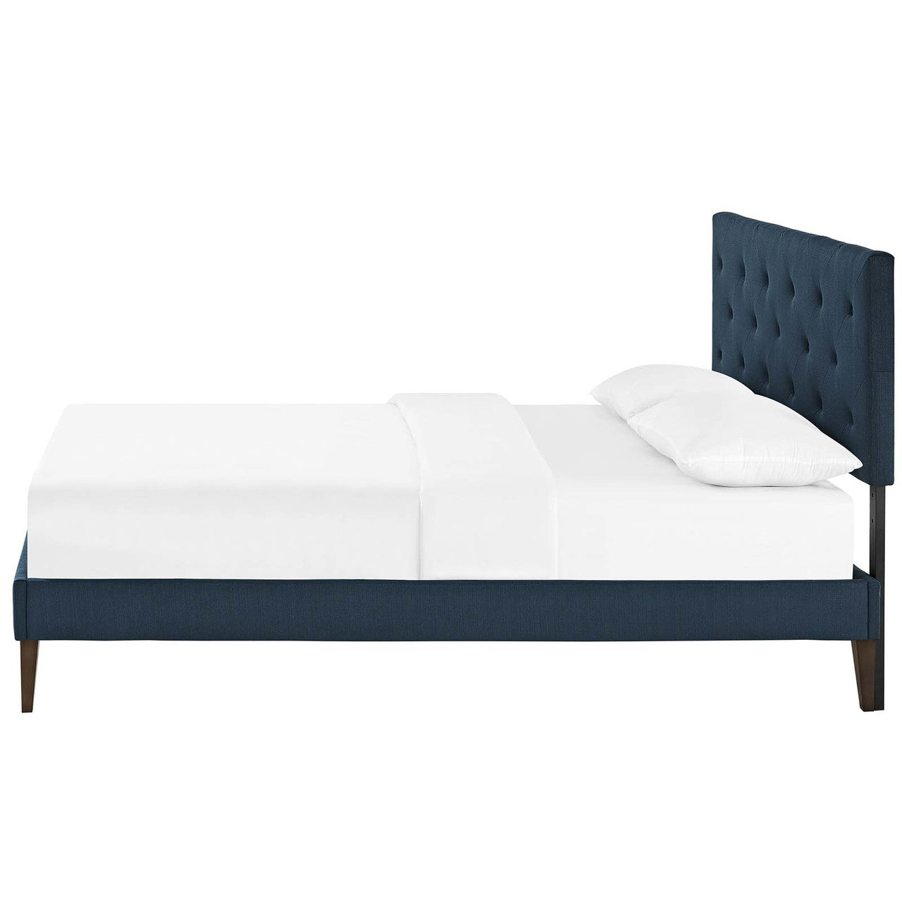 Tarah Queen Fabric Platform Bed with Squared Tapered Legs, Queen Size, Fabric, Navy Blue, 14714