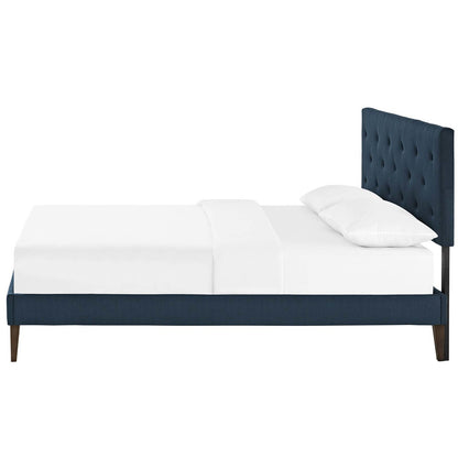 Tarah Queen Fabric Platform Bed with Squared Tapered Legs, Queen Size, Fabric, Navy Blue, 14714
