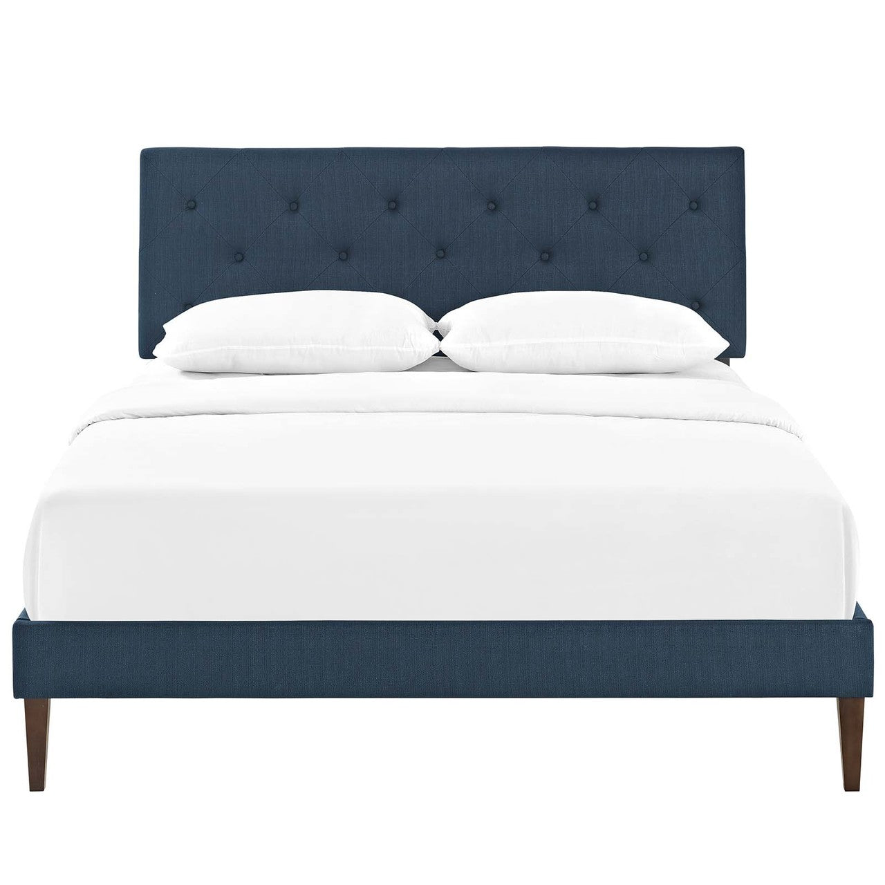Tarah Queen Fabric Platform Bed with Squared Tapered Legs, Queen Size, Fabric, Navy Blue, 14714
