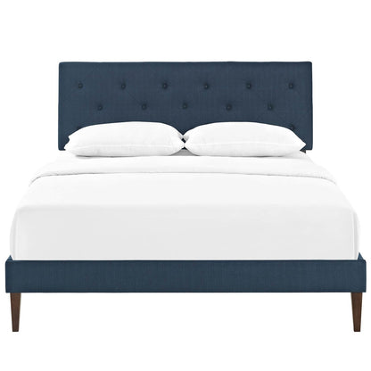 Tarah Queen Fabric Platform Bed with Squared Tapered Legs, Queen Size, Fabric, Navy Blue, 14714