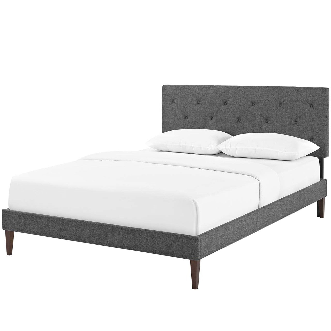 Tarah Queen Fabric Platform Bed with Squared Tapered Legs, Queen Size, Fabric, Grey Gray, 14716