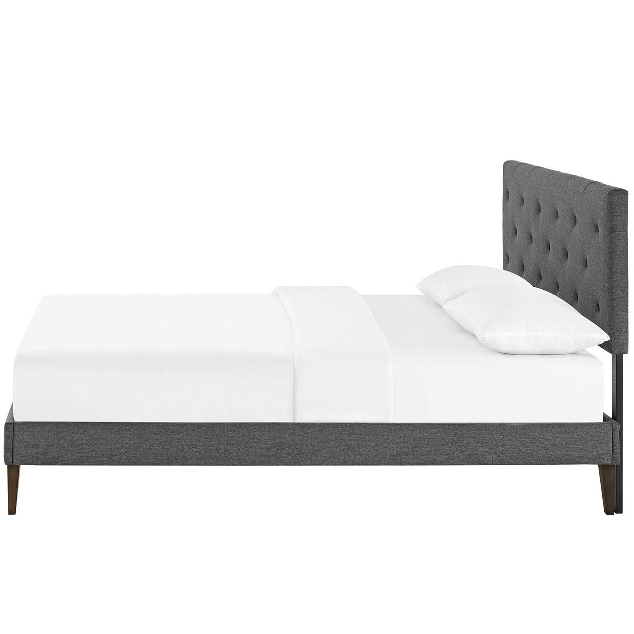 Tarah Queen Fabric Platform Bed with Squared Tapered Legs, Queen Size, Fabric, Grey Gray, 14716