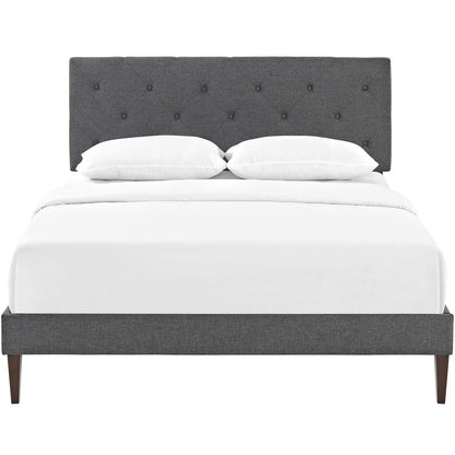 Tarah Queen Fabric Platform Bed with Squared Tapered Legs, Queen Size, Fabric, Grey Gray, 14716