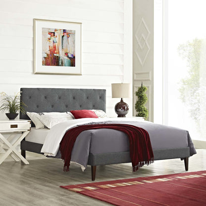 Tarah Queen Fabric Platform Bed with Squared Tapered Legs, Queen Size, Fabric, Grey Gray, 14716