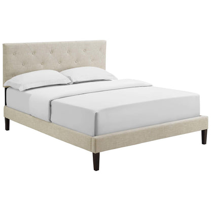 Tarah King Fabric Platform Bed with Squared Tapered Legs, King Size, Fabric, Beige, 14720