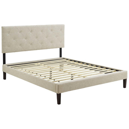 Tarah King Fabric Platform Bed with Squared Tapered Legs, King Size, Fabric, Beige, 14720