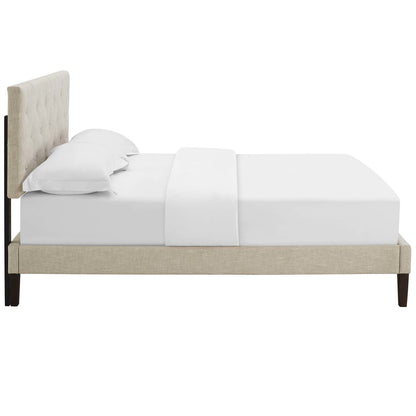 Tarah King Fabric Platform Bed with Squared Tapered Legs, King Size, Fabric, Beige, 14720