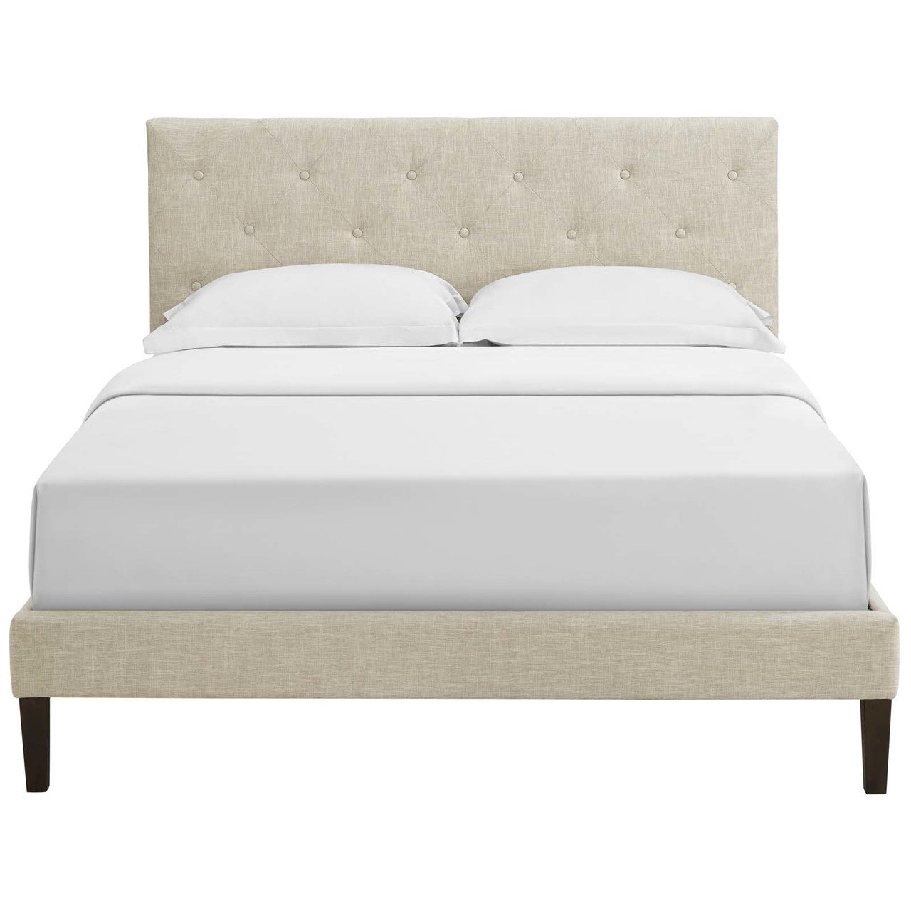 Tarah King Fabric Platform Bed with Squared Tapered Legs, King Size, Fabric, Beige, 14720