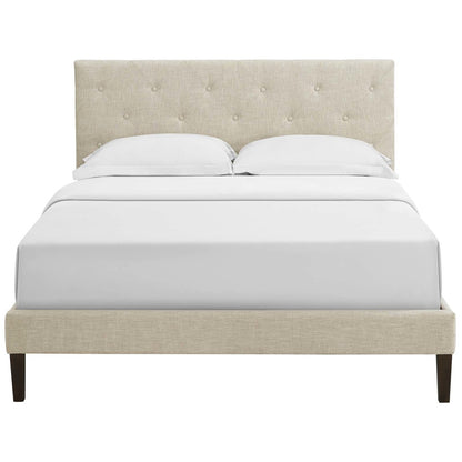 Tarah King Fabric Platform Bed with Squared Tapered Legs, King Size, Fabric, Beige, 14720
