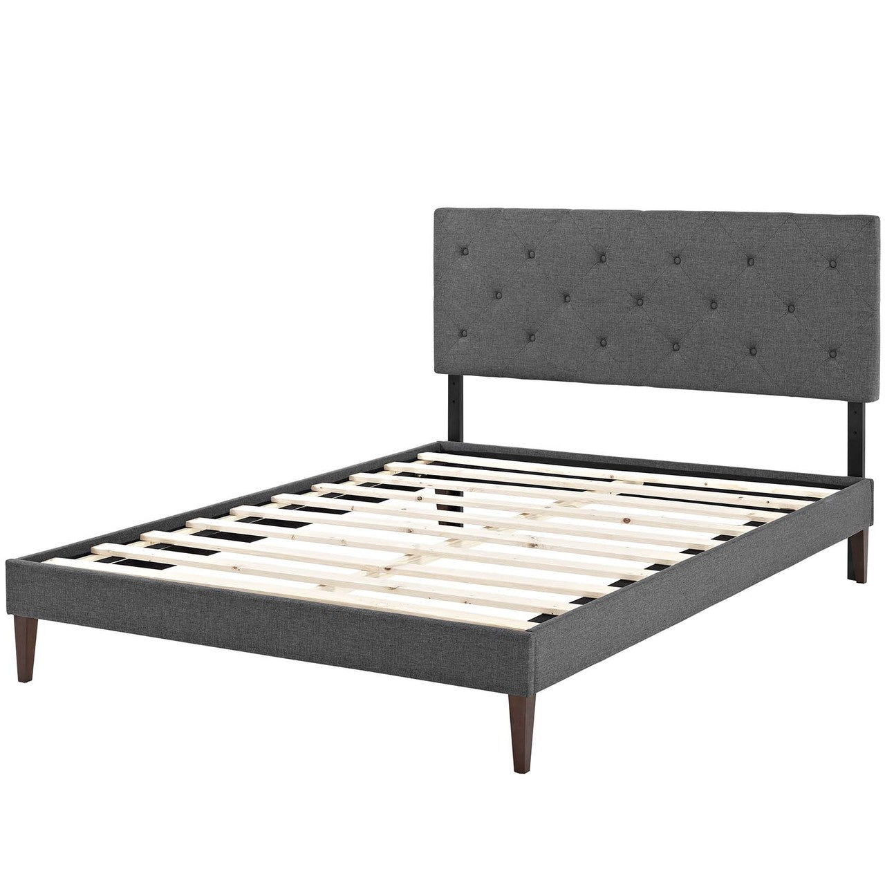 Tarah King Fabric Platform Bed with Squared Tapered Legs, King Size, Fabric, Grey Gray, 14721