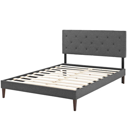 Tarah King Fabric Platform Bed with Squared Tapered Legs, King Size, Fabric, Grey Gray, 14721
