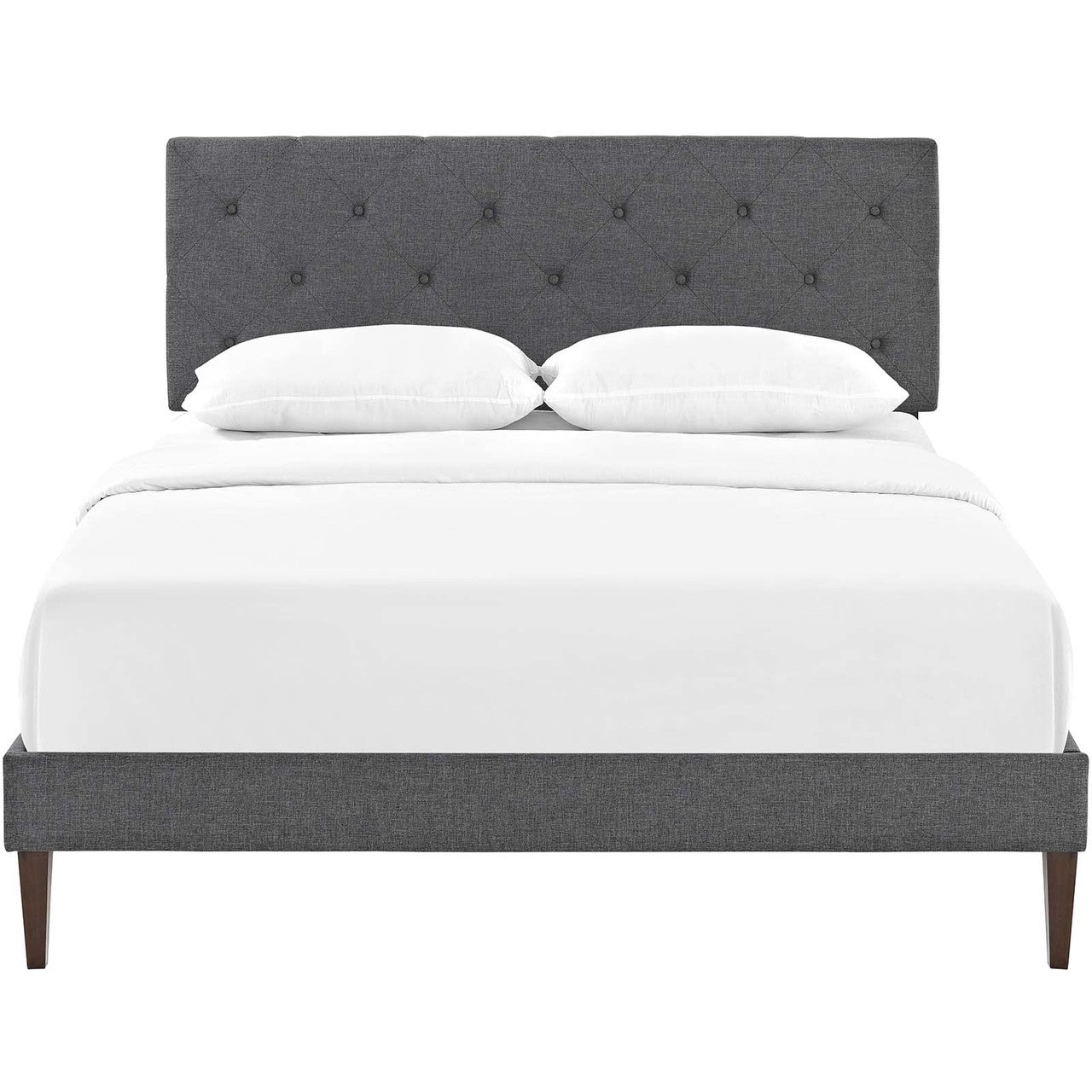 Tarah King Fabric Platform Bed with Squared Tapered Legs, King Size, Fabric, Grey Gray, 14721