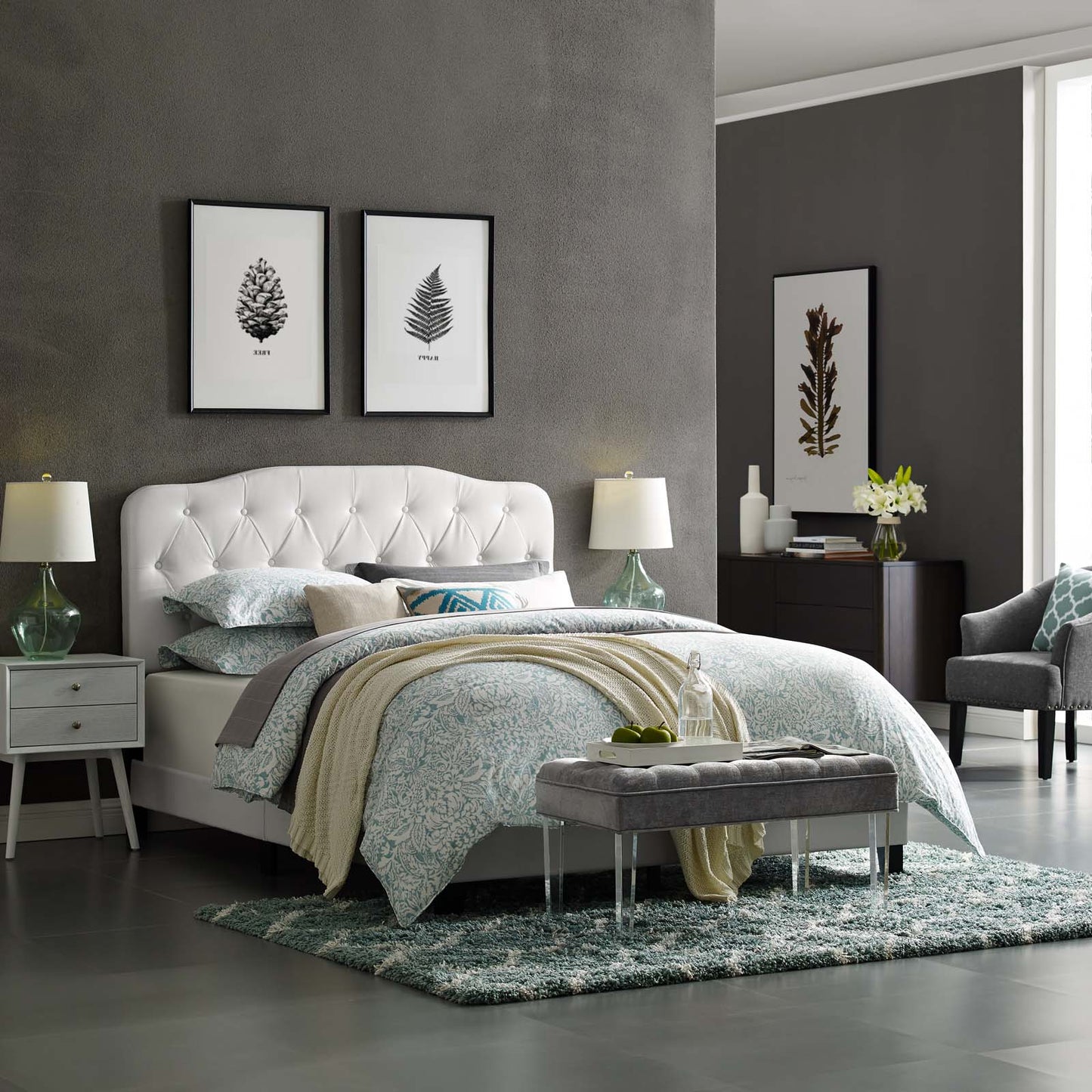 Amelia Twin Faux Leather Bed, Faux Vinyl Leather, White, 17736