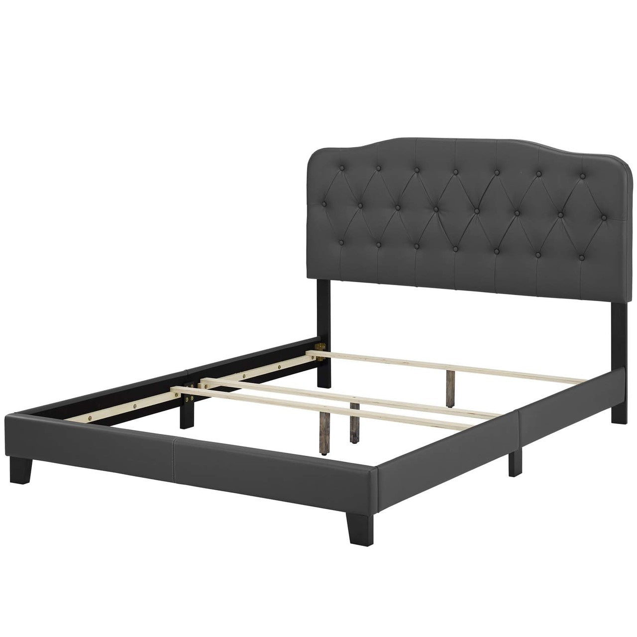 Amelia Queen Faux Leather Bed, Queen Size, Faux Vinyl Leather, Grey Gray, 15261