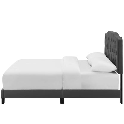 Amelia Queen Faux Leather Bed, Queen Size, Faux Vinyl Leather, Grey Gray, 15261