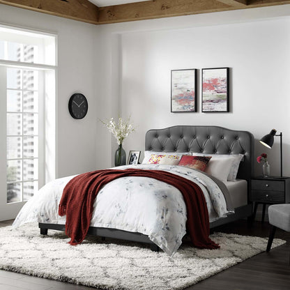 Amelia Queen Faux Leather Bed, Queen Size, Faux Vinyl Leather, Grey Gray, 15261