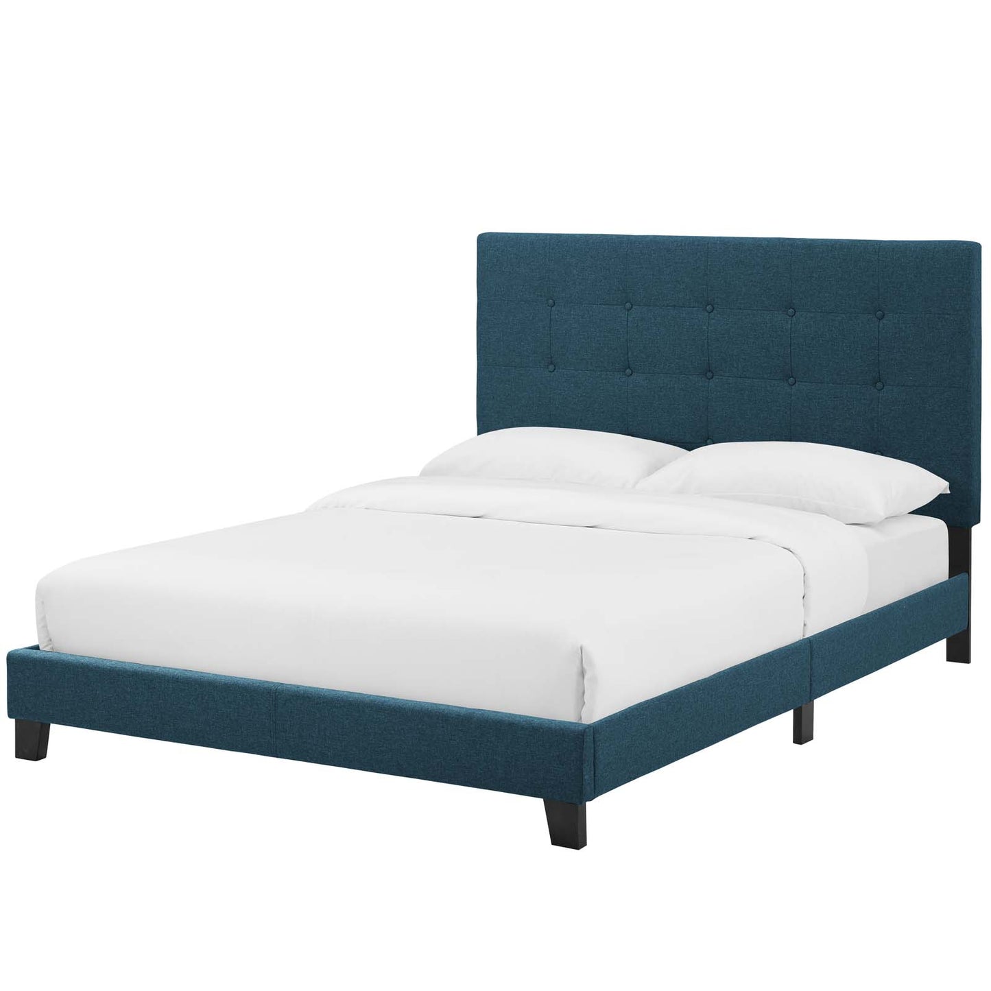 Melanie King Tufted Button Upholstered Fabric Platform Bed, Fabric, Navy Blue, 17737