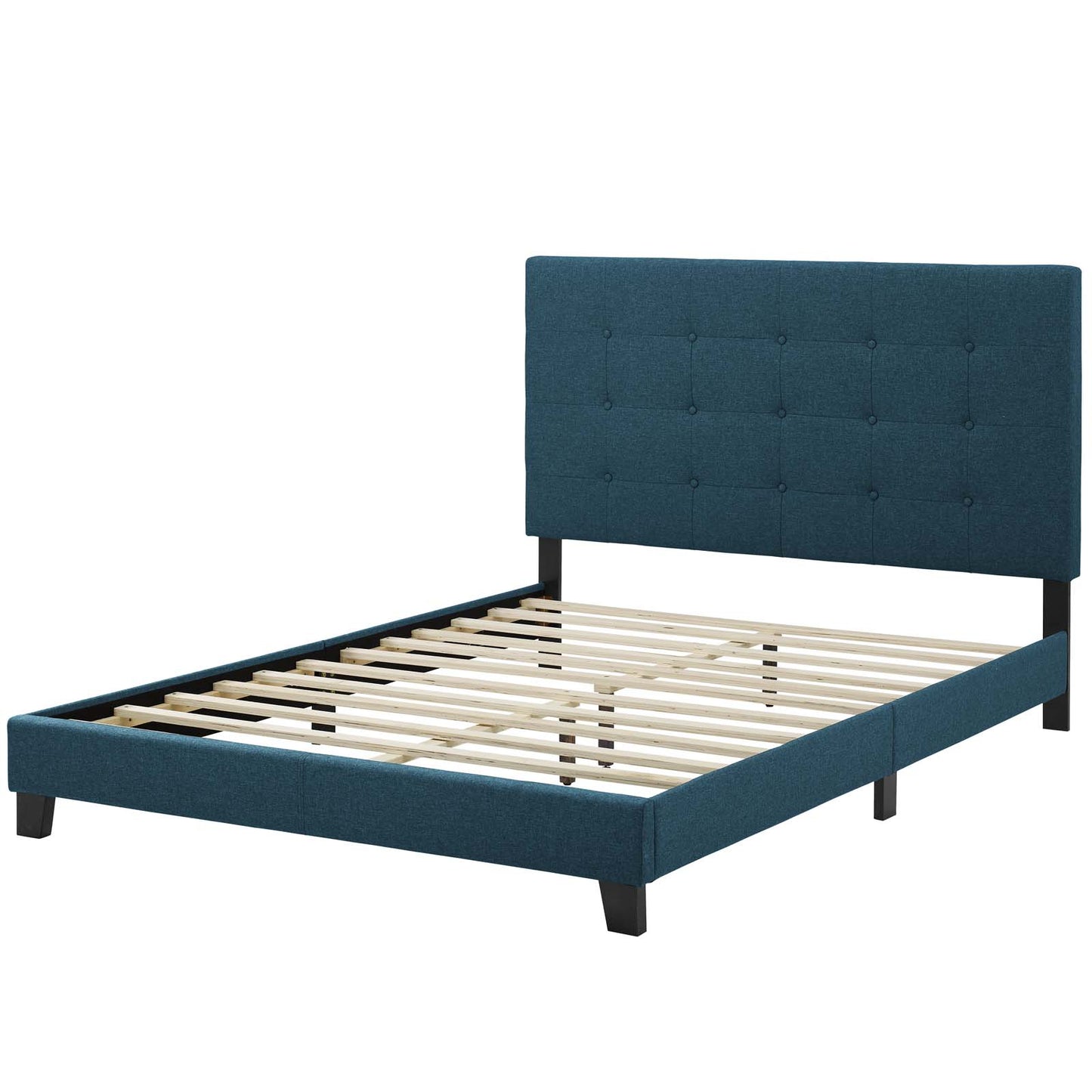 Melanie King Tufted Button Upholstered Fabric Platform Bed, Fabric, Navy Blue, 17737