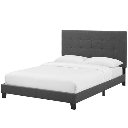 Melanie King Tufted Button Upholstered Fabric Platform Bed, Fabric, Grey Gray, 17739