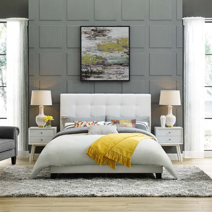 Melanie King Tufted Button Upholstered Fabric Platform Bed, Fabric, White, 17741