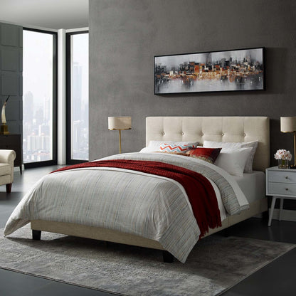 Amira Queen Upholstered Fabric Bed, Queen Size, Fabric, Beige, 15094