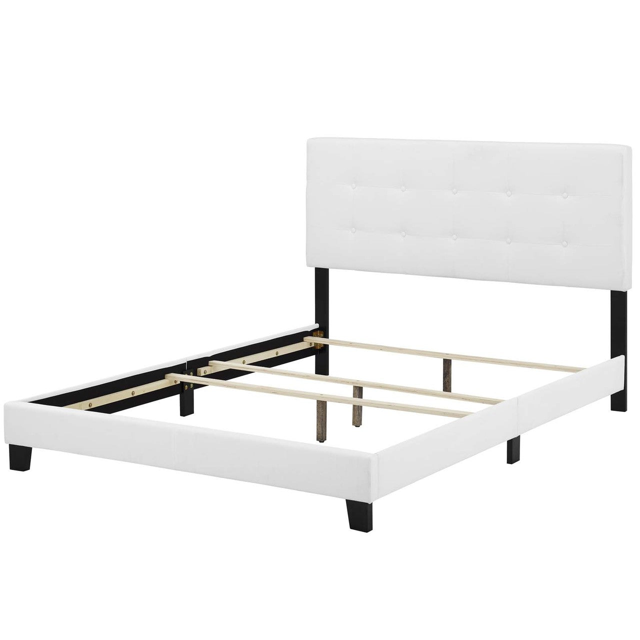 Amira Queen Upholstered Fabric Bed, Queen Size, Fabric, White, 15097