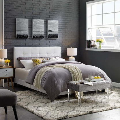 Amira King Upholstered Fabric Bed, King Size, Fabric, White, 15522