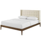 Hadley Queen Wingback Upholstered Polyester Fabric Platform Bed, Fabric, Beige, 17747