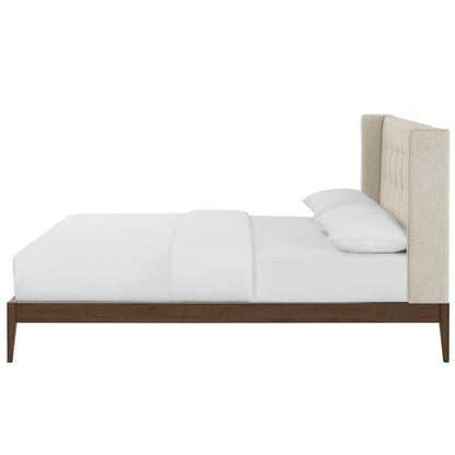 Hadley Queen Wingback Upholstered Polyester Fabric Platform Bed, Fabric, Beige, 17747