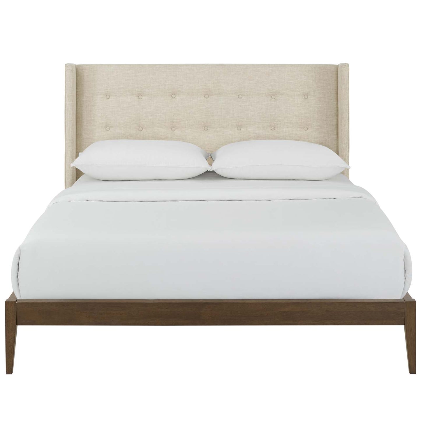 Hadley Queen Wingback Upholstered Polyester Fabric Platform Bed, Fabric, Beige, 17747