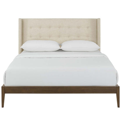 Hadley Queen Wingback Upholstered Polyester Fabric Platform Bed, Fabric, Beige, 17747