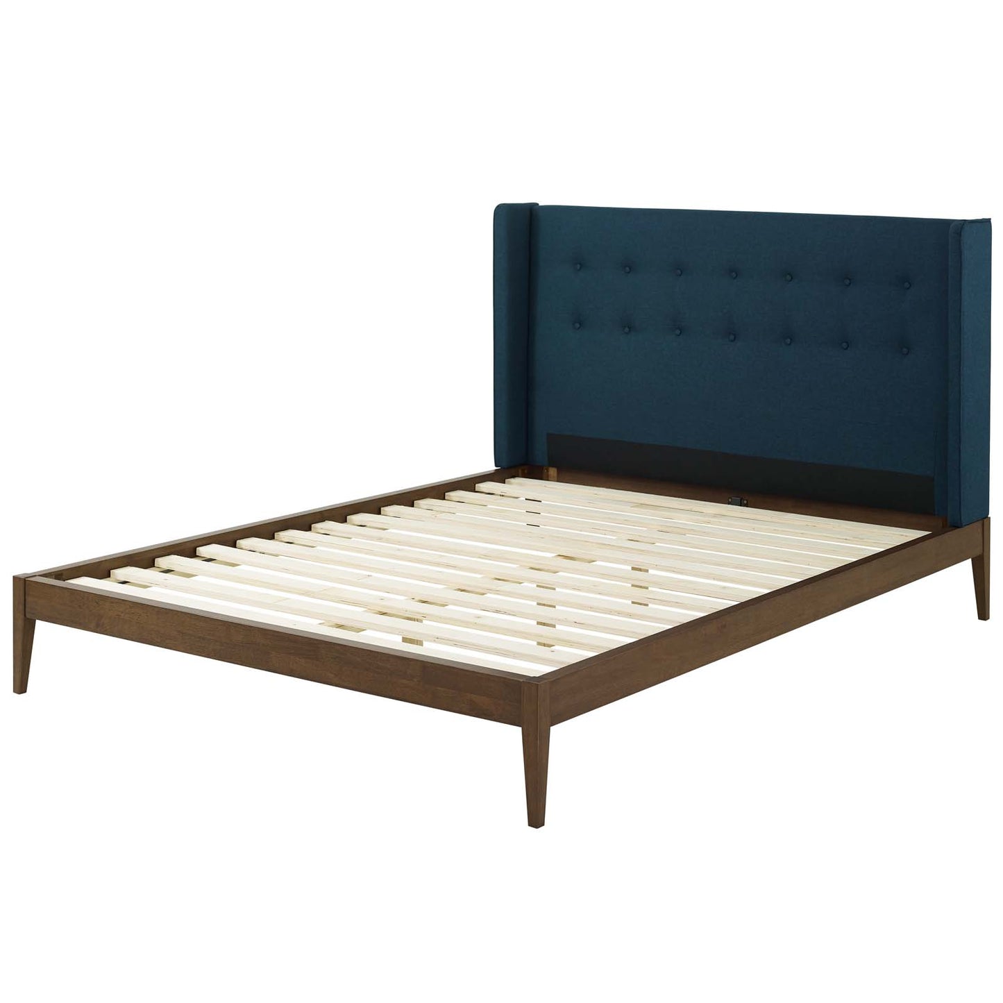 Hadley Queen Wingback Upholstered Polyester Fabric Platform Bed, Fabric, Blue, 17748