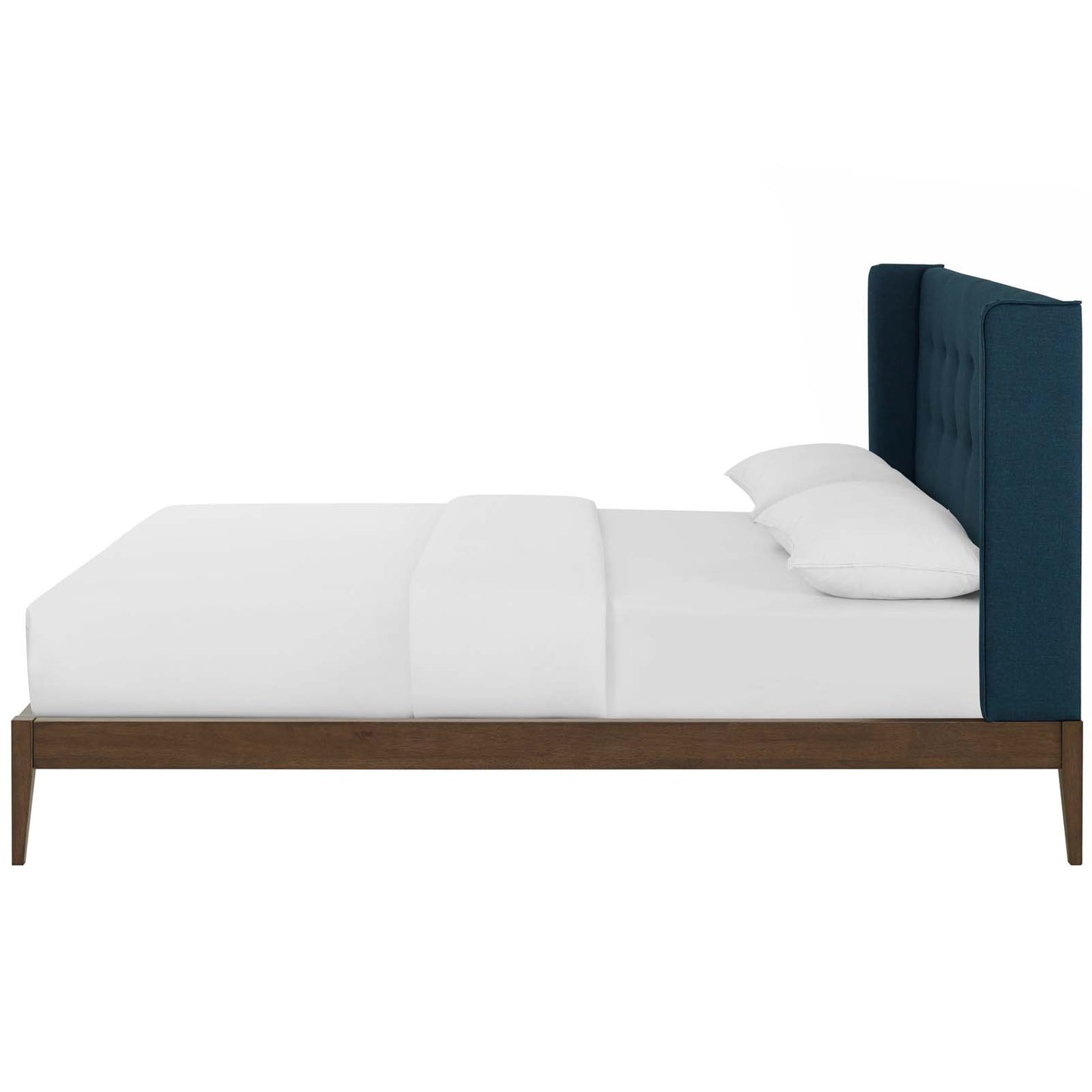 Hadley Queen Wingback Upholstered Polyester Fabric Platform Bed, Fabric, Blue, 17748