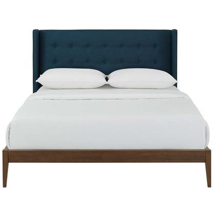 Hadley Queen Wingback Upholstered Polyester Fabric Platform Bed, Fabric, Blue, 17748