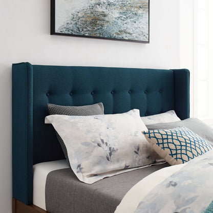 Hadley Queen Wingback Upholstered Polyester Fabric Platform Bed, Fabric, Blue, 17748