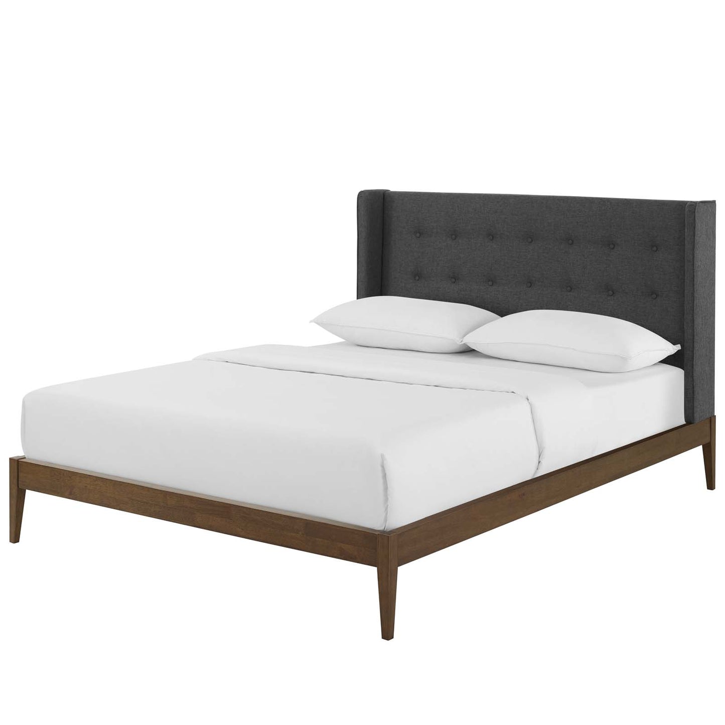 Hadley Queen Wingback Upholstered Polyester Fabric Platform Bed, Fabric, Grey Gray, 17749