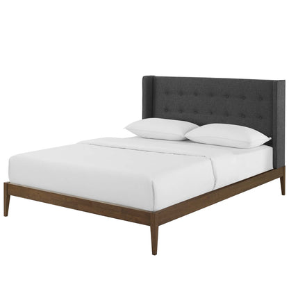 Hadley Queen Wingback Upholstered Polyester Fabric Platform Bed, Fabric, Grey Gray, 17749