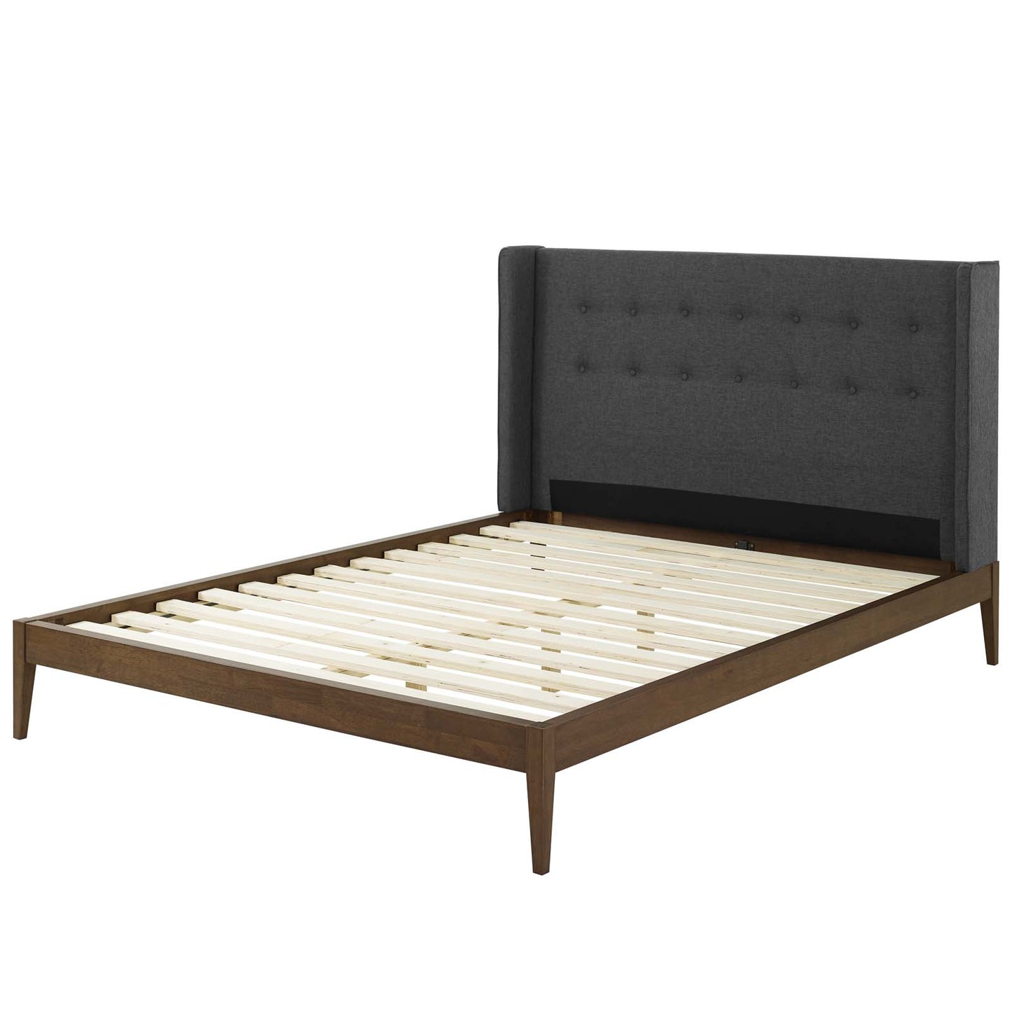 Hadley Queen Wingback Upholstered Polyester Fabric Platform Bed, Fabric, Grey Gray, 17749