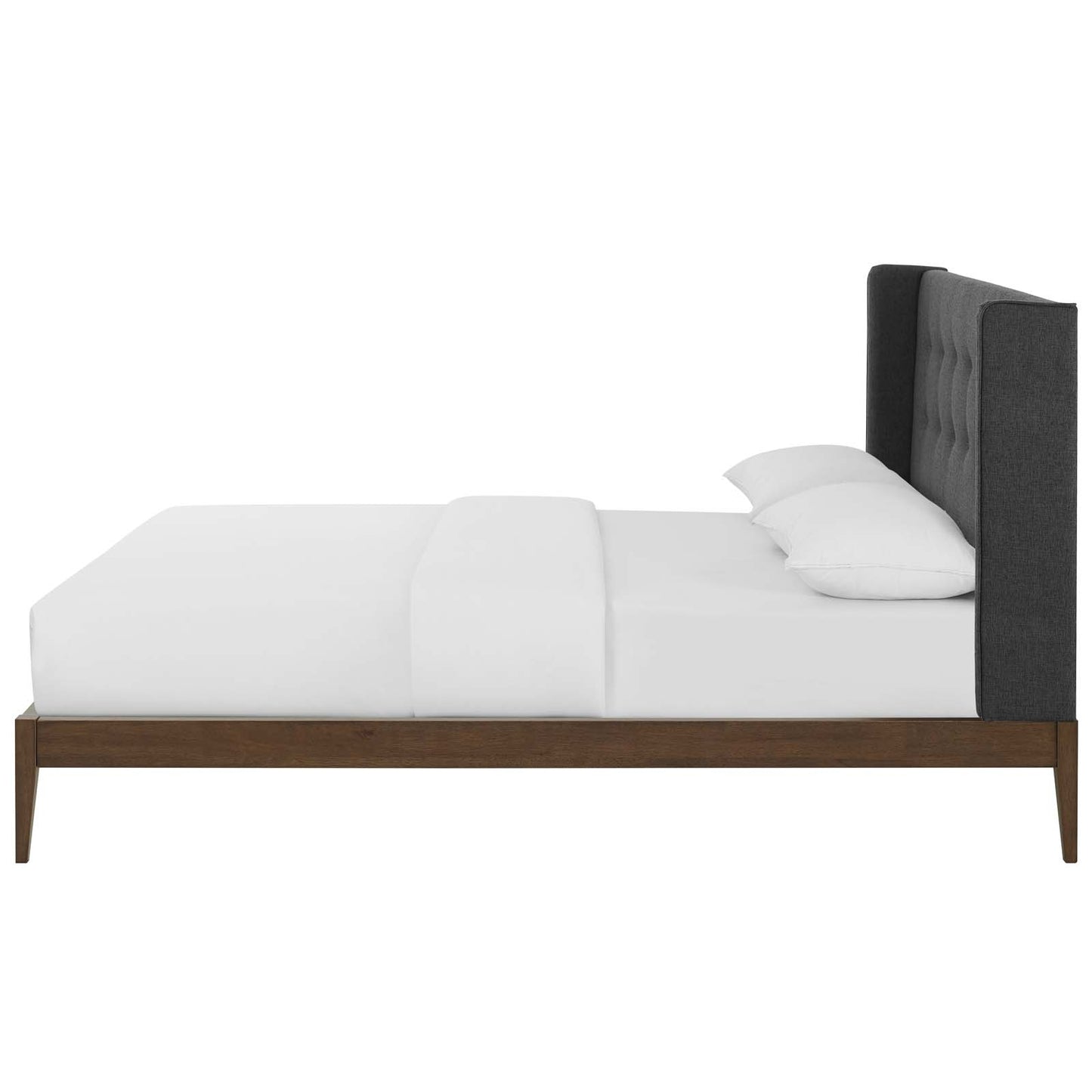 Hadley Queen Wingback Upholstered Polyester Fabric Platform Bed, Fabric, Grey Gray, 17749