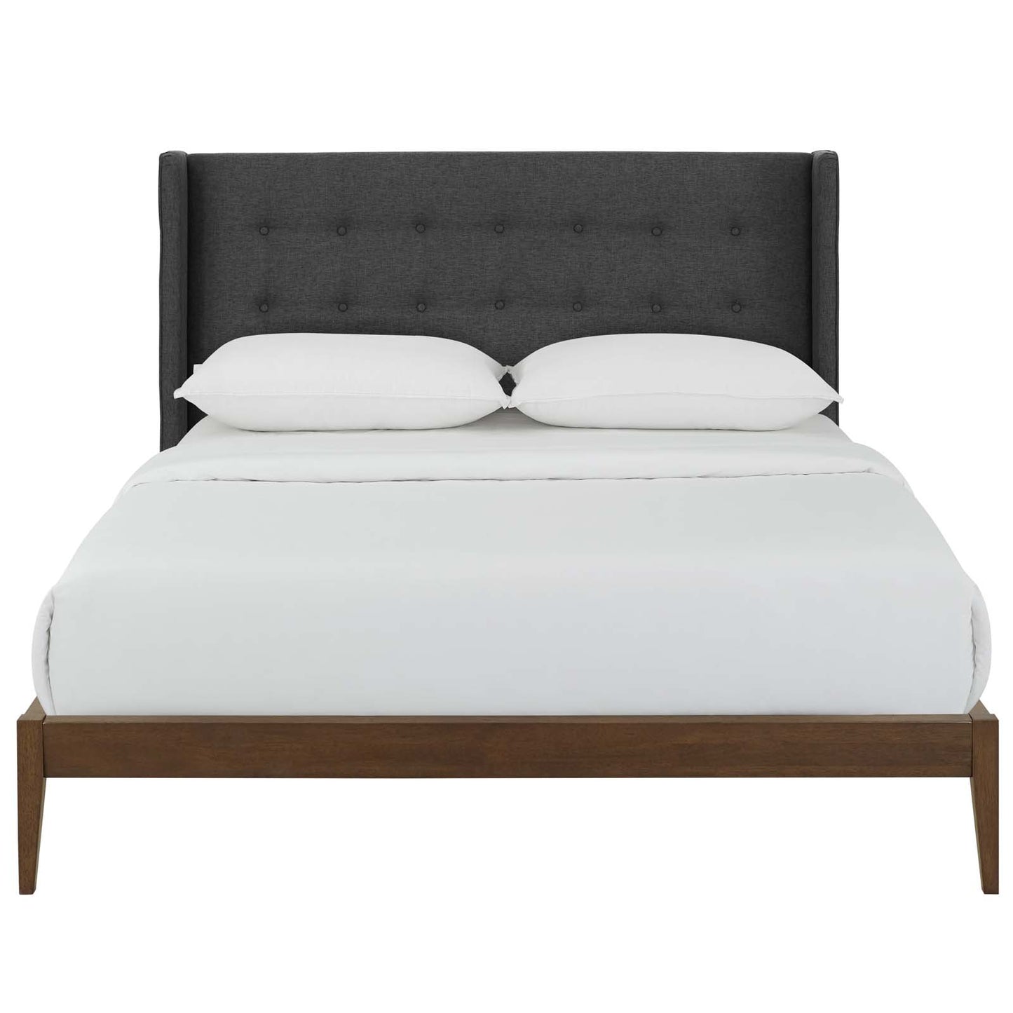 Hadley Queen Wingback Upholstered Polyester Fabric Platform Bed, Fabric, Grey Gray, 17749