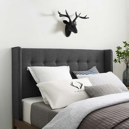 Hadley Queen Wingback Upholstered Polyester Fabric Platform Bed, Fabric, Grey Gray, 17749
