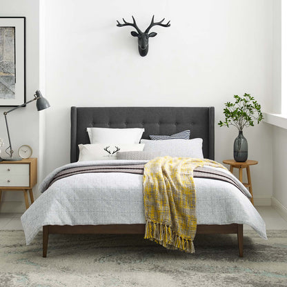 Hadley Queen Wingback Upholstered Polyester Fabric Platform Bed, Fabric, Grey Gray, 17749