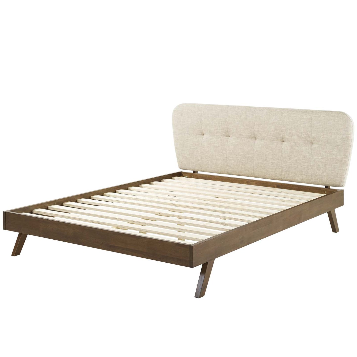 Gianna Queen Upholstered Polyester Fabric Platform Bed, Fabric, Beige, 17750